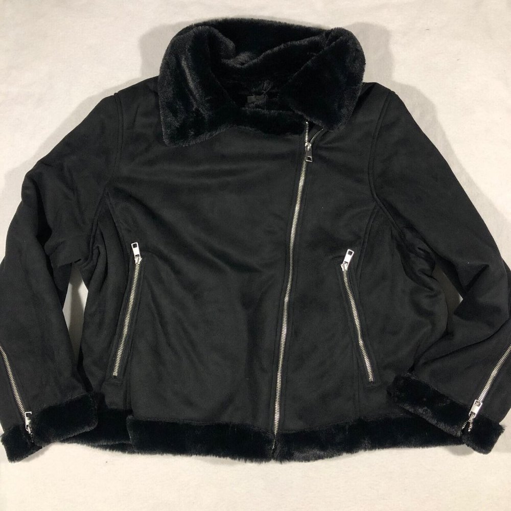 NEW Banana Republic Womens XXL Black Faux Fur Vegan Shearling Jacket NWT $239